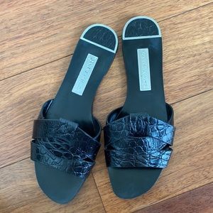 Zara Black Leather Crossover Slides 38/US 7.5